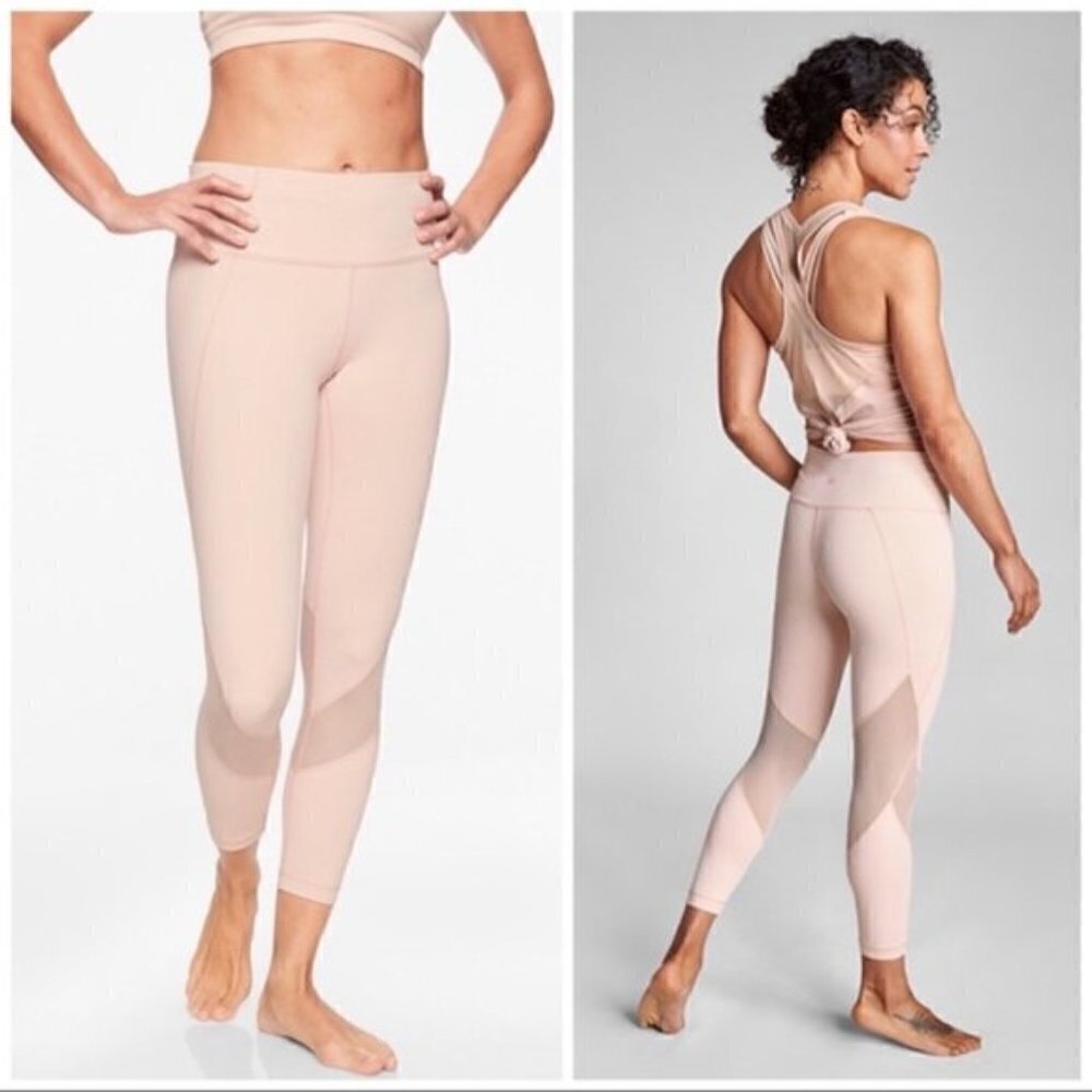 Athleta Eclipse Tights 7/8 Ballerina Gown Light Pink Mesh Inserts Medium